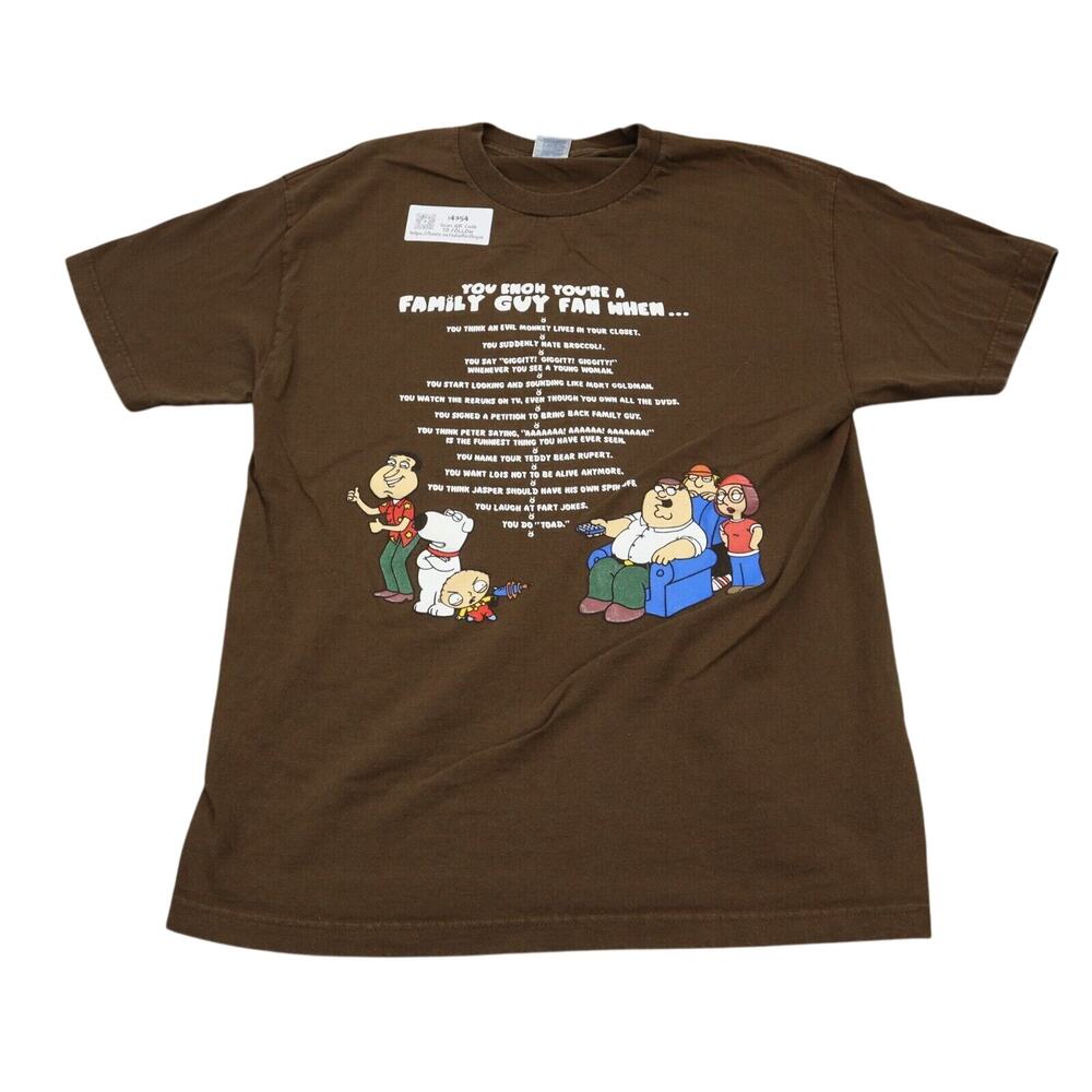 Family Guy Shirt Men L Brown AAA Short Sleeve Graphic Print Crew Neck Cotton Tee